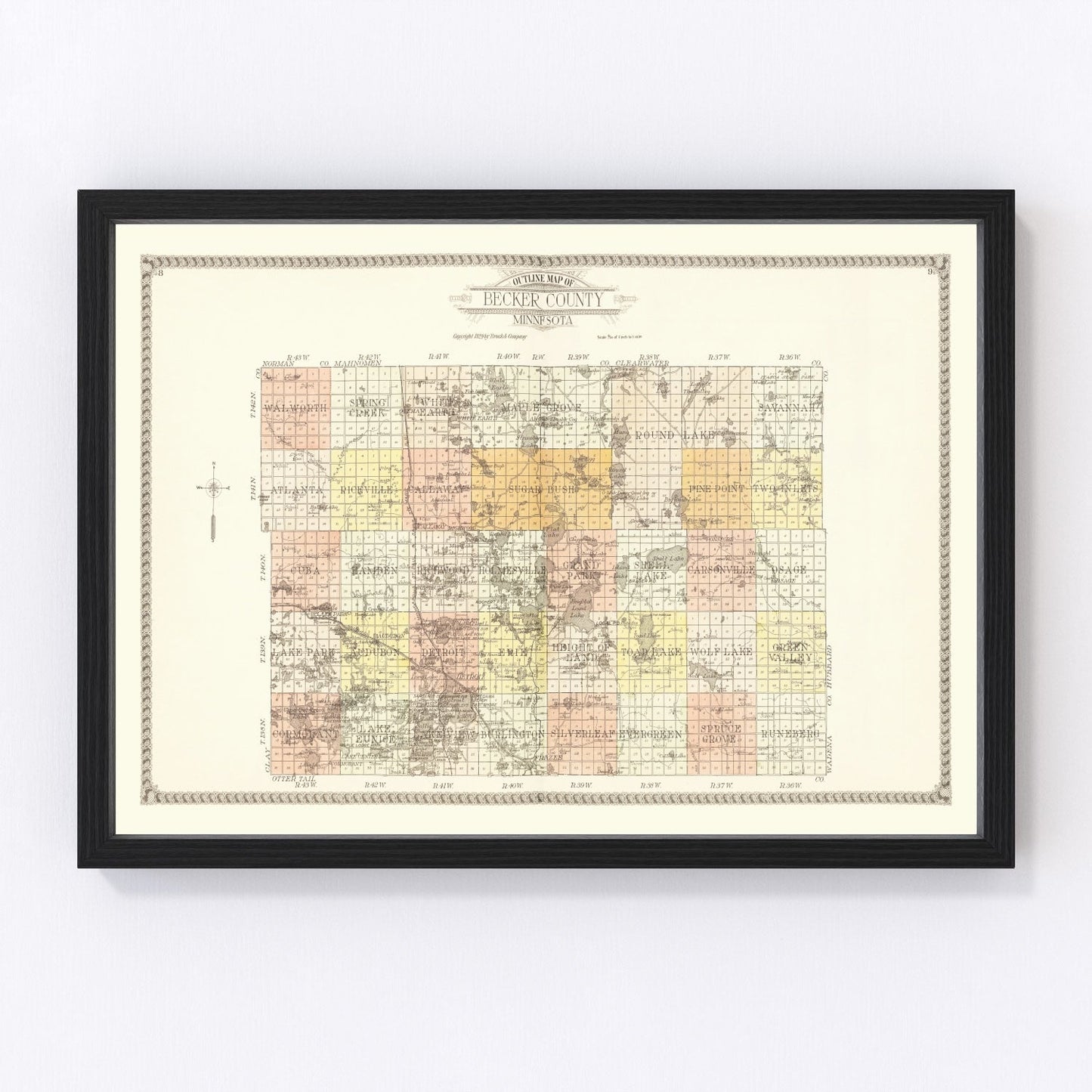 Vintage map of Becker County, Minnesota, 1929