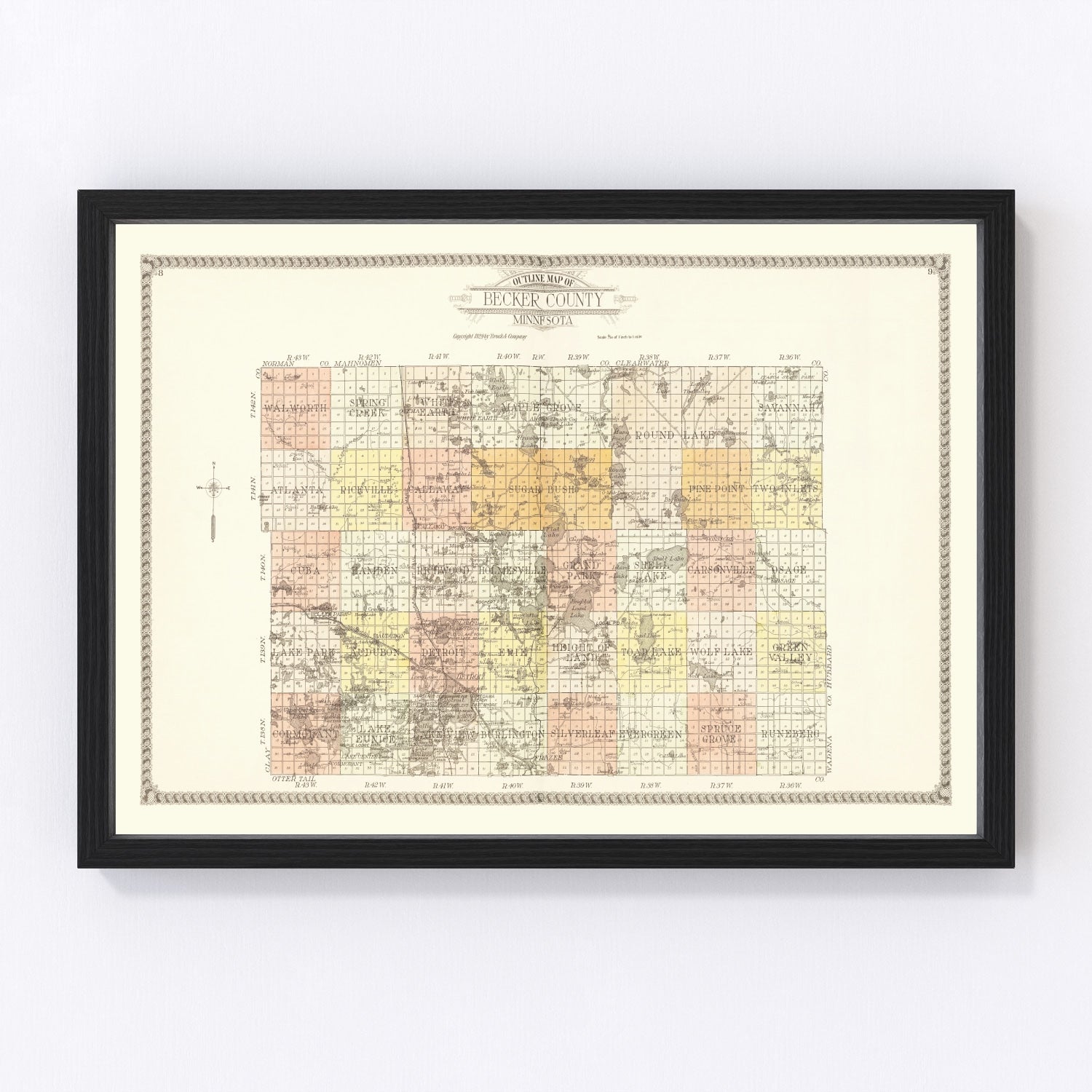 Vintage map of Becker County, Minnesota, 1929