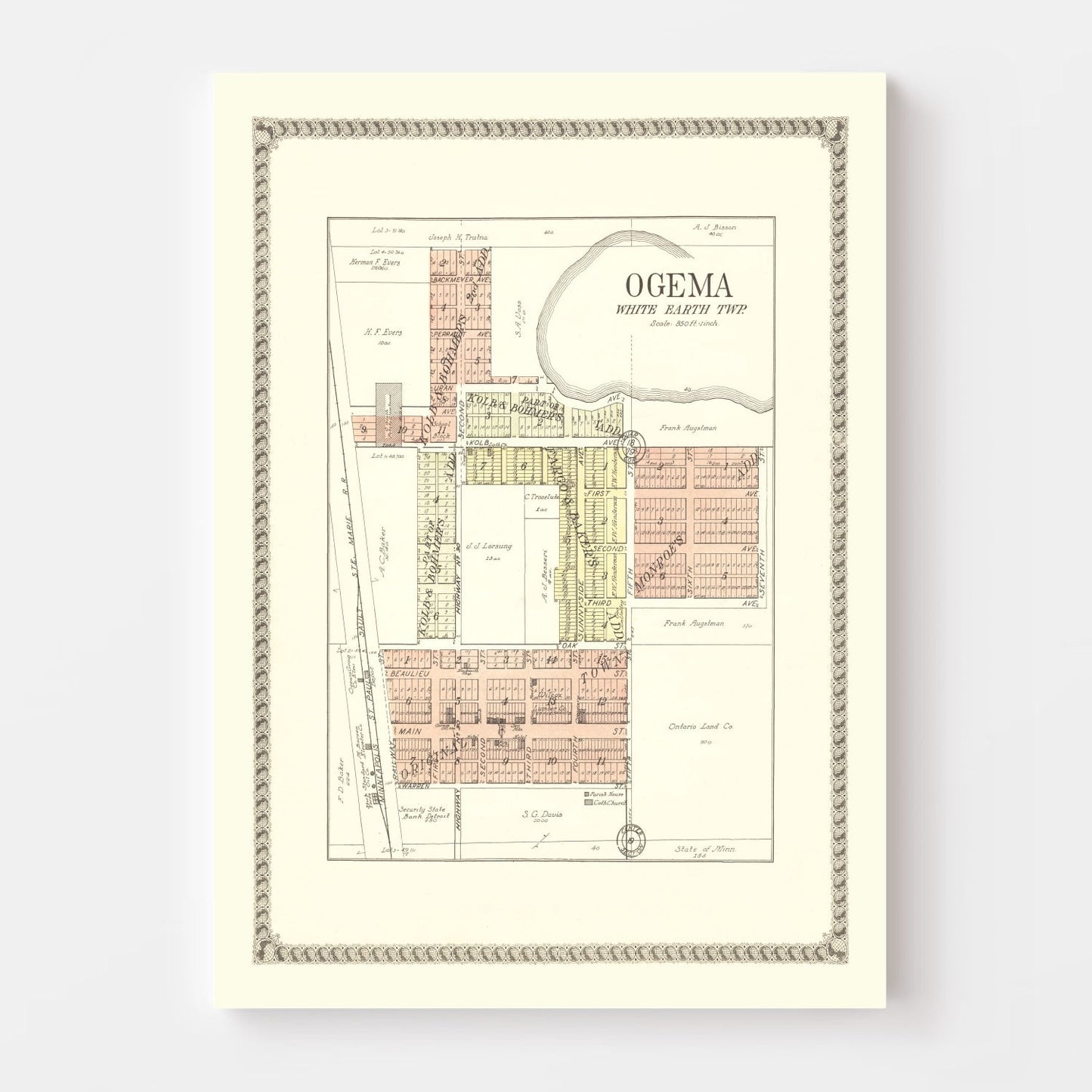 Vintage Map of Ogema, Minnesota, 1929