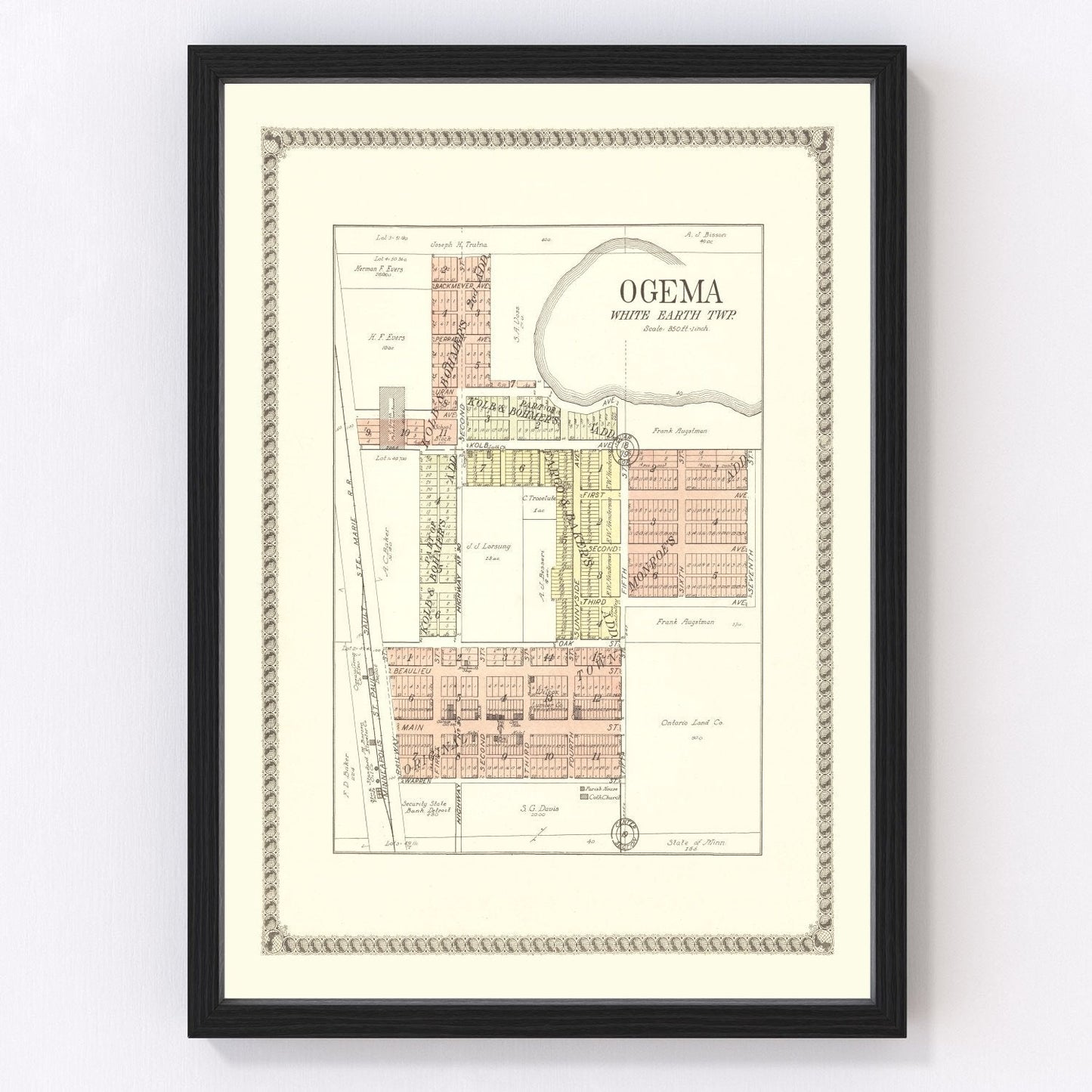 Vintage map of Ogema, Minnesota, 1929