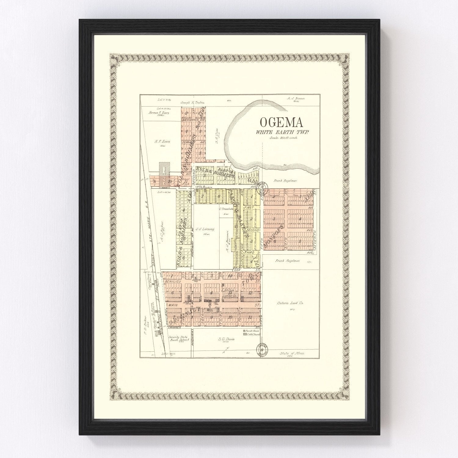 Vintage map of Ogema, Minnesota, 1929