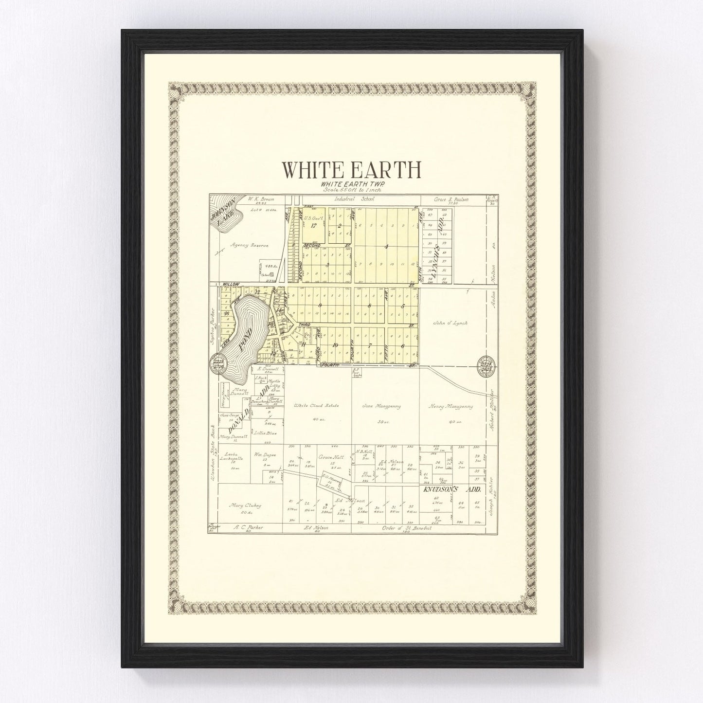 Vintage map of White Earth, Minnesota, 1929 - Mahnomen County restored print