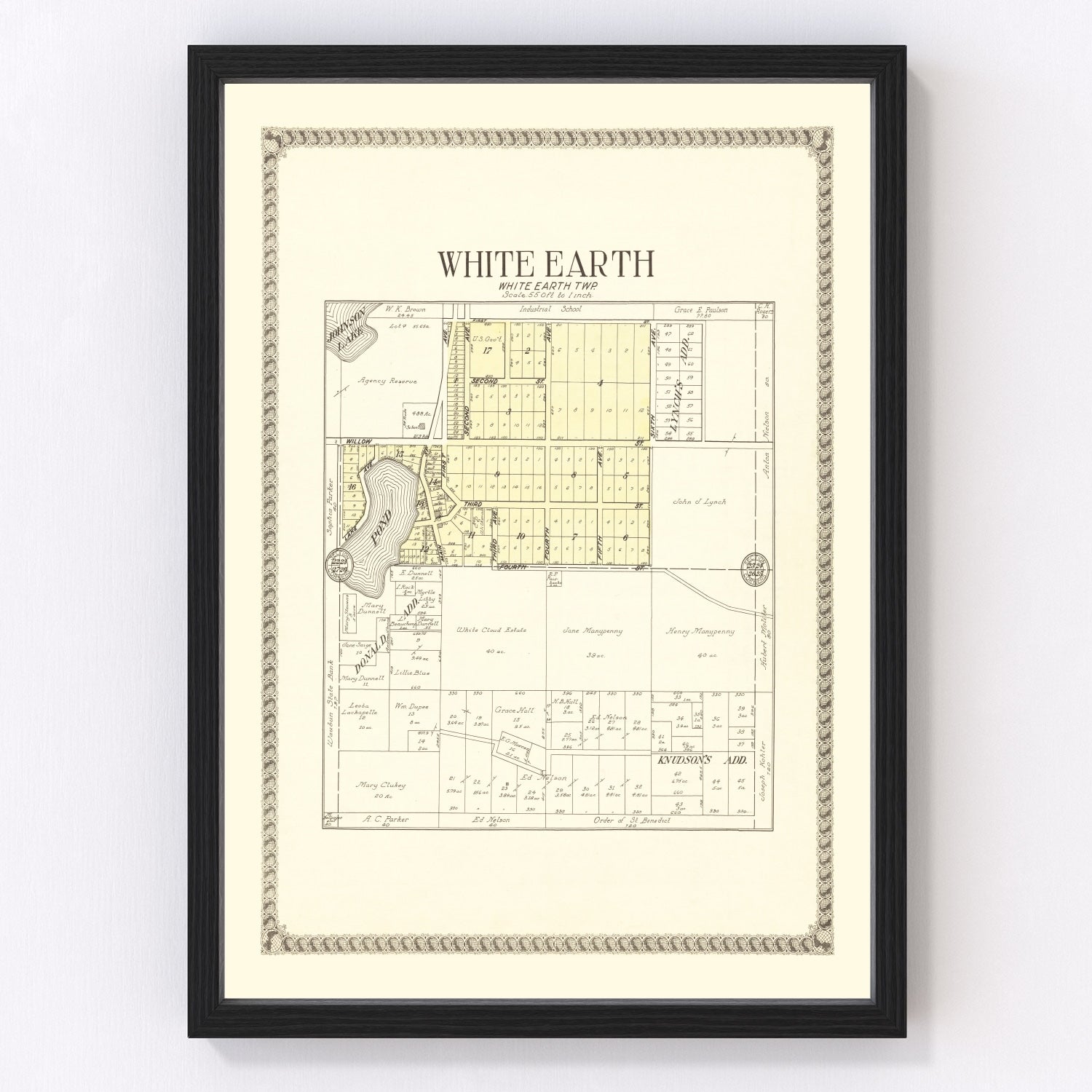 Vintage map of White Earth, Minnesota, 1929 - Mahnomen County restored print