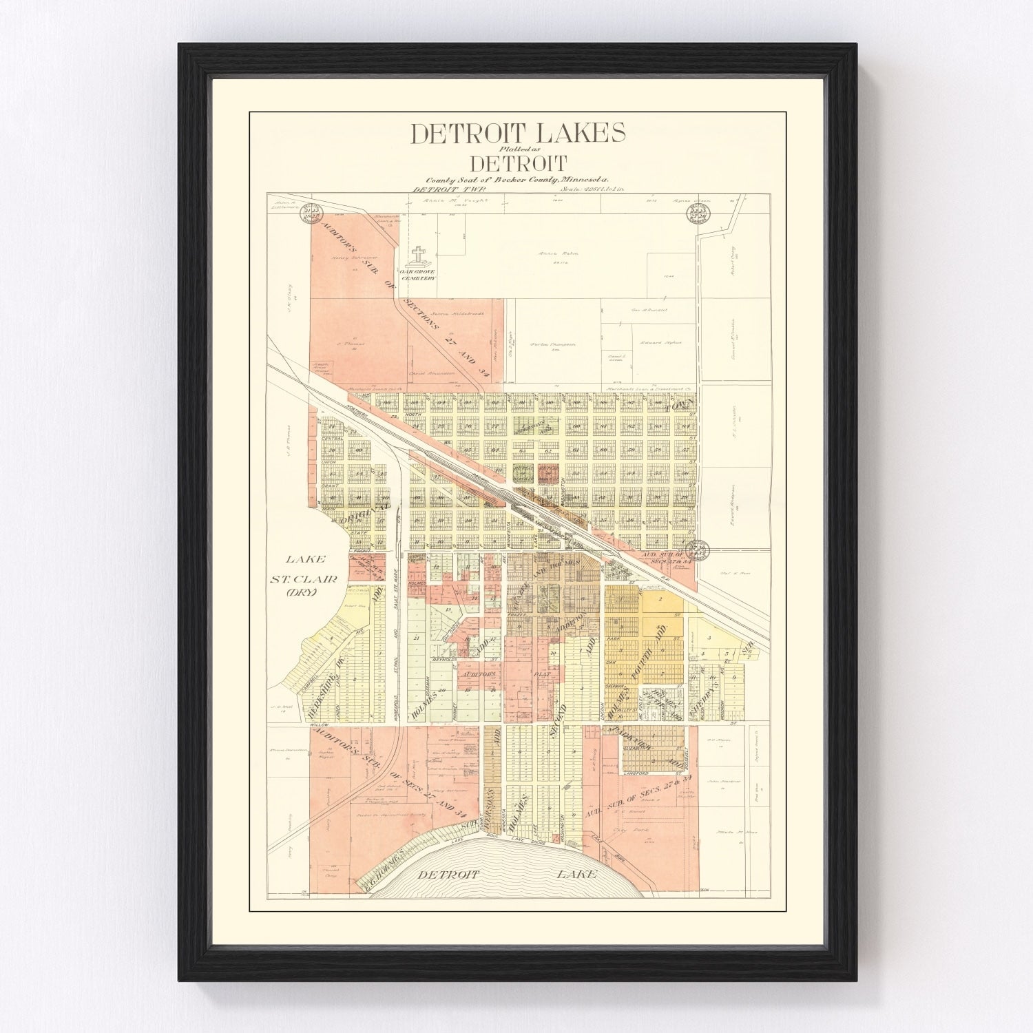 vintage map of Detroit Lakes, Minnesota, 1929