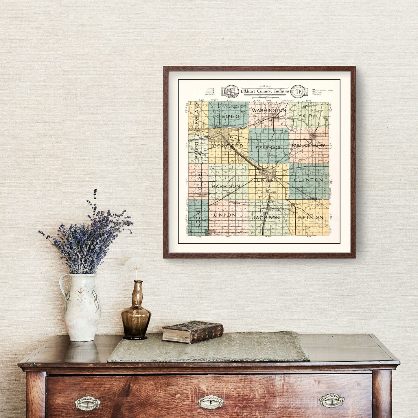 Vintage Map of Elkhart County, Indiana 1929