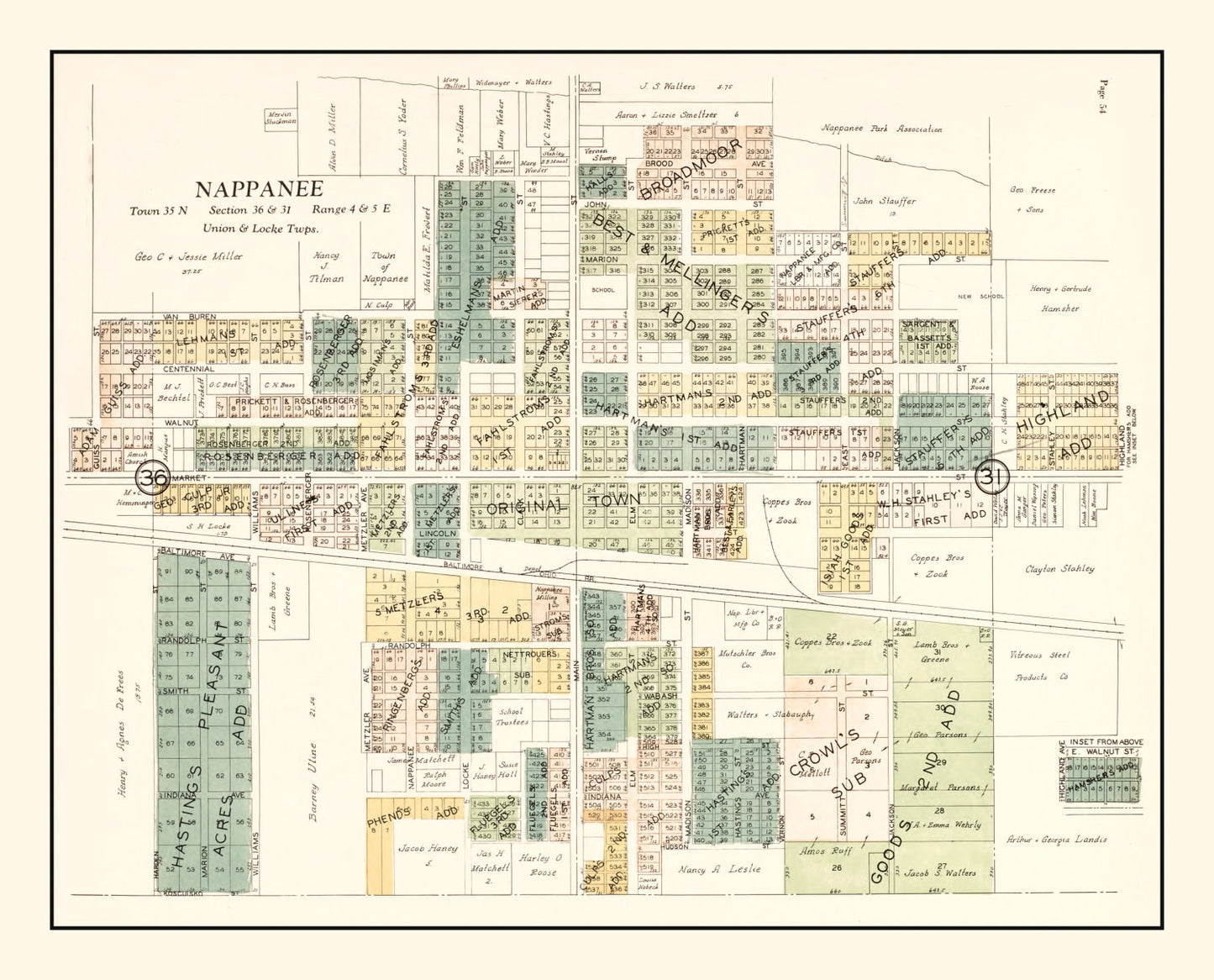 Vintage Map of Nappanee, Indiana, 1929