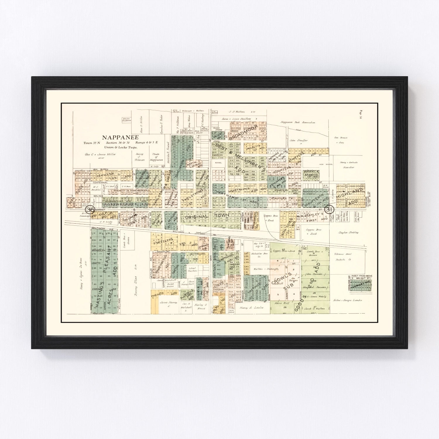 Vintage map of Nappanee, Indiana, 1929