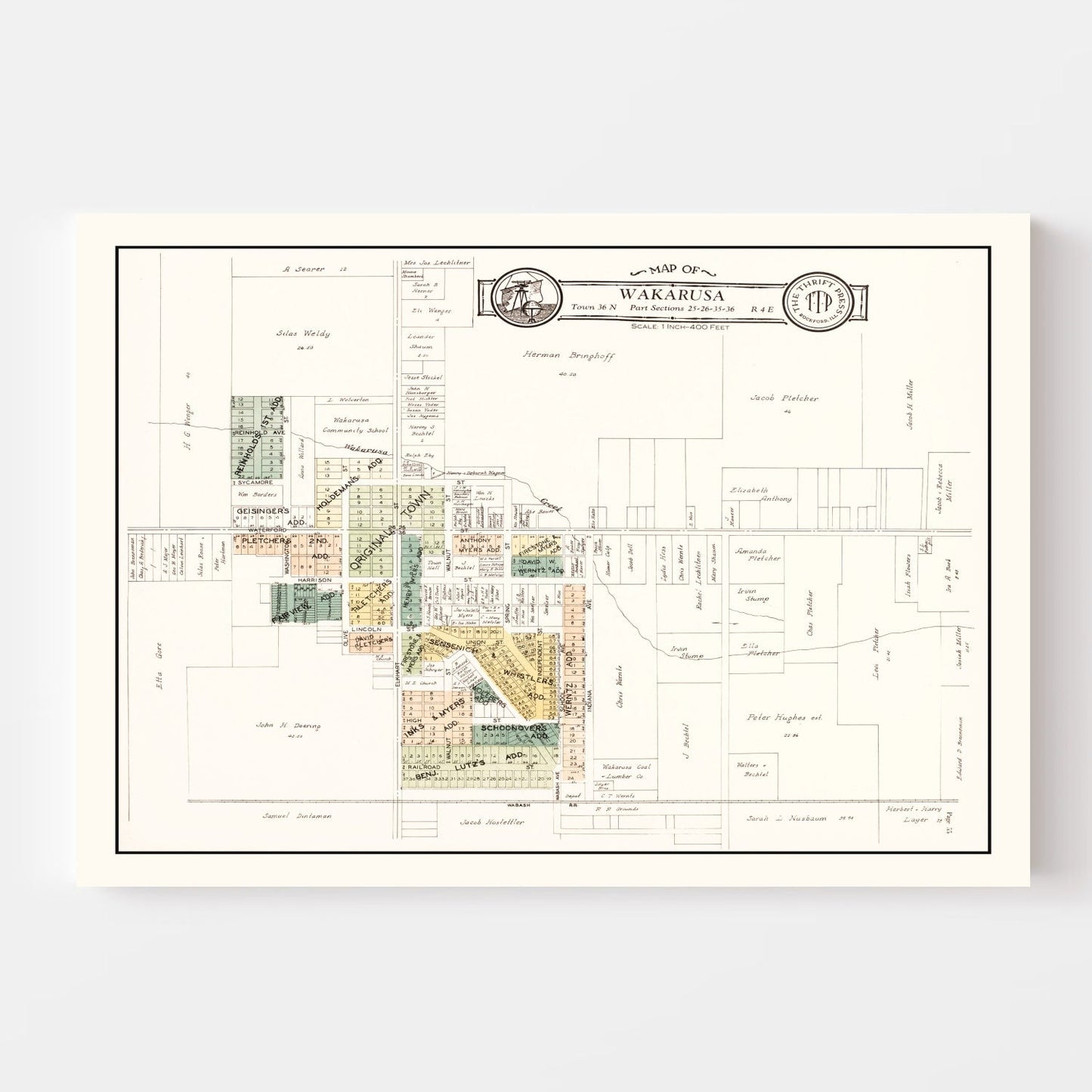 Vintage Map of Wakarusa, Indiana, 1929