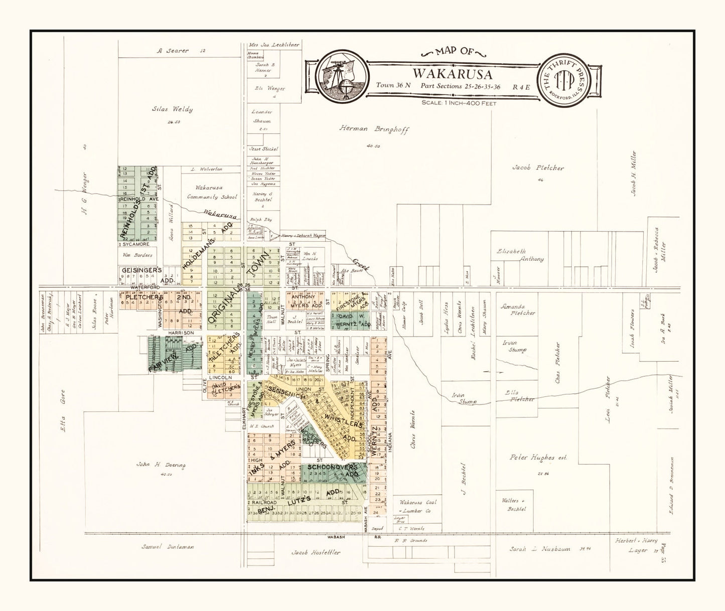 Vintage Map of Wakarusa, Indiana, 1929