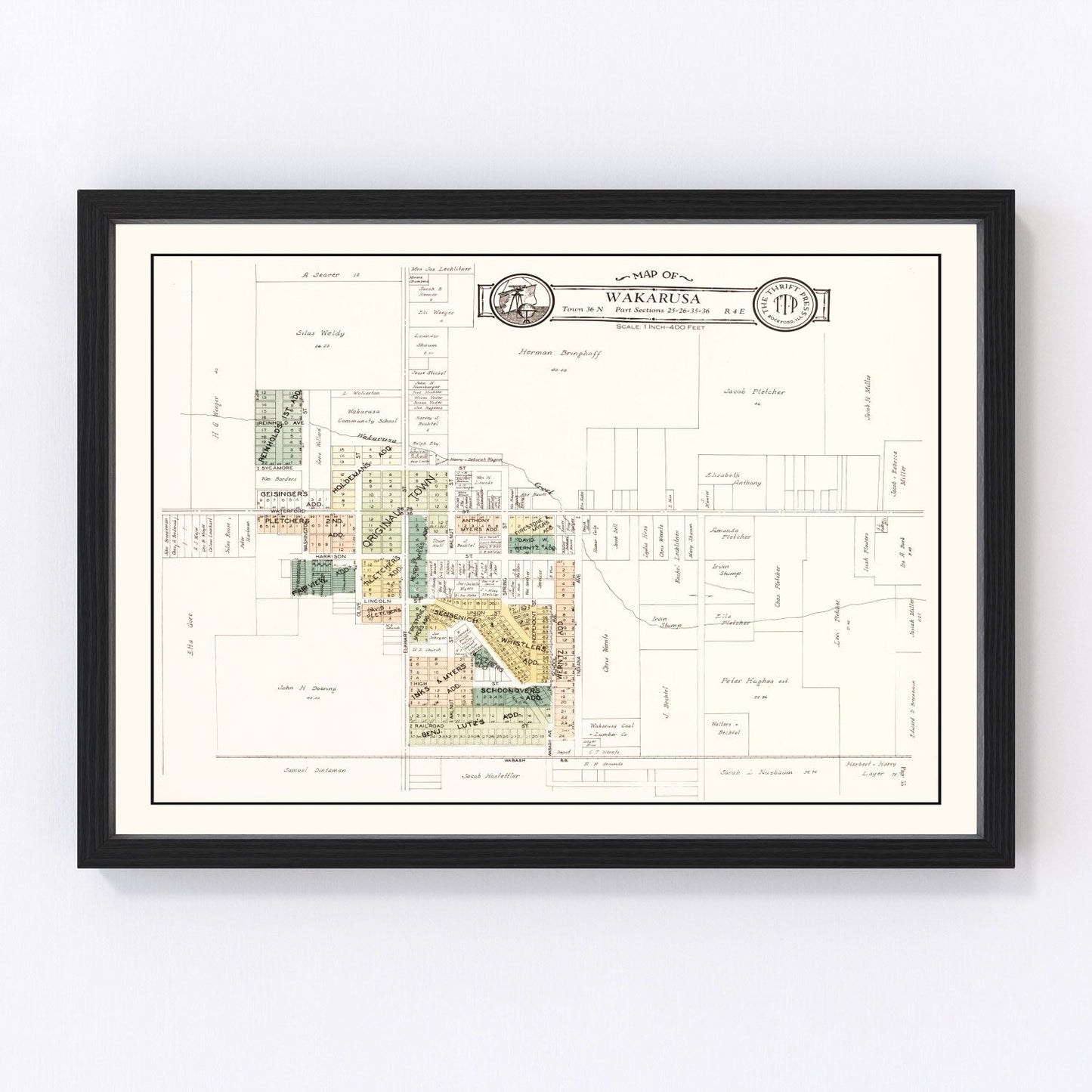 Vintage map of Wakarusa, Indiana, 1929, digitally restored
