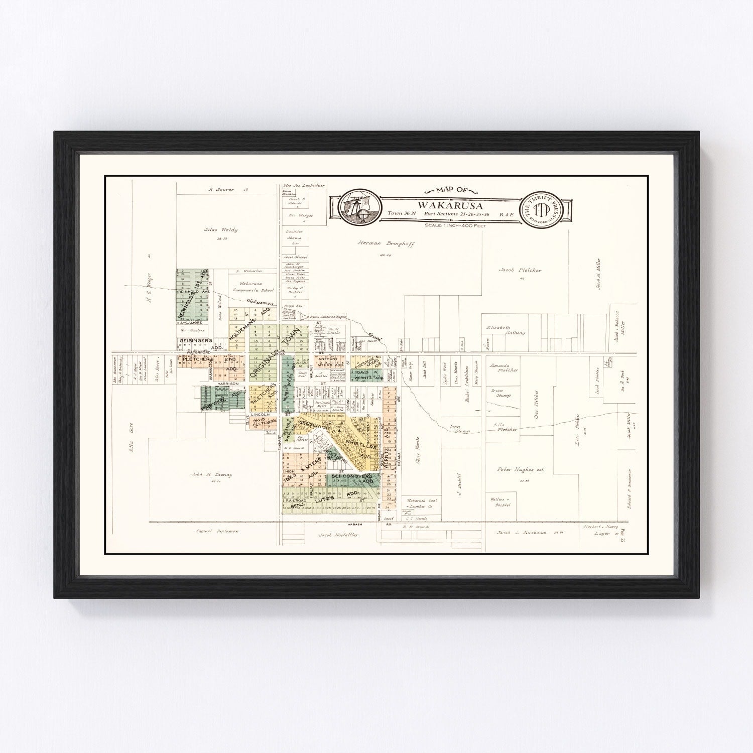 Vintage map of Wakarusa, Indiana, 1929, digitally restored