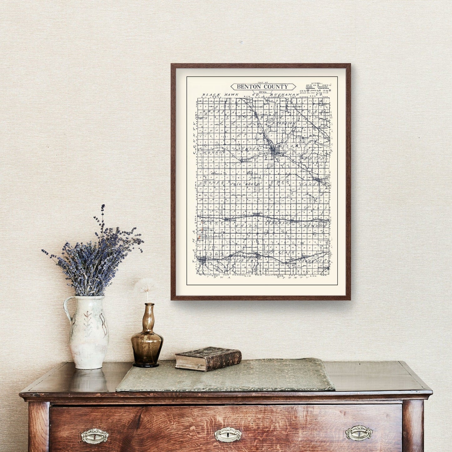 Vintage Map of Benton County, Iowa, 1930
