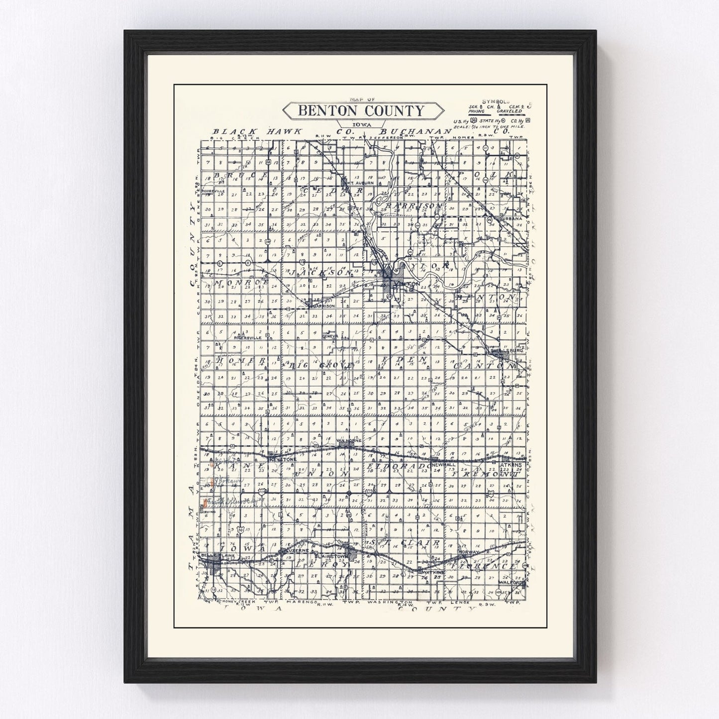 Vintage map of Benton County, Iowa, 1930