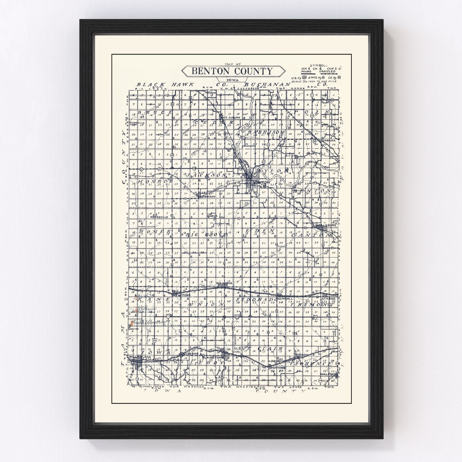 Vintage map of Benton County, Iowa, 1930