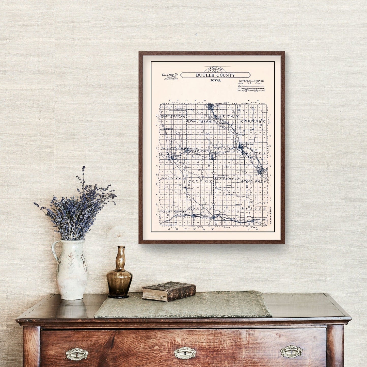 Vintage Map of Butler County, Iowa, 1930 Wall Art