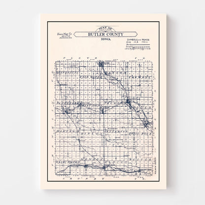 Vintage Map of Butler County, Iowa, 1930 Wall Art