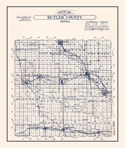 Vintage Map of Butler County, Iowa, 1930 Wall Art