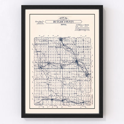 Vintage map of Butler County, Iowa, 1930, digitally restored
