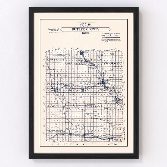 Vintage map of Butler County, Iowa, 1930, digitally restored