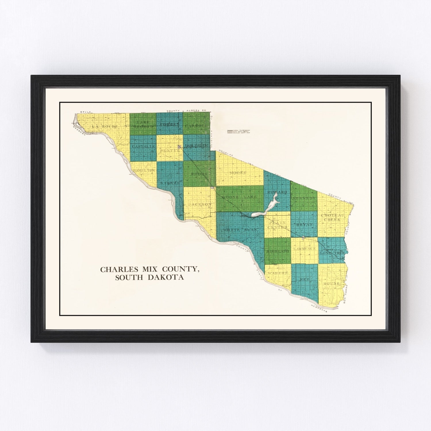 Vintage map of Charles Mix County, South Dakota, 1931, digitally restored antique cartographic print