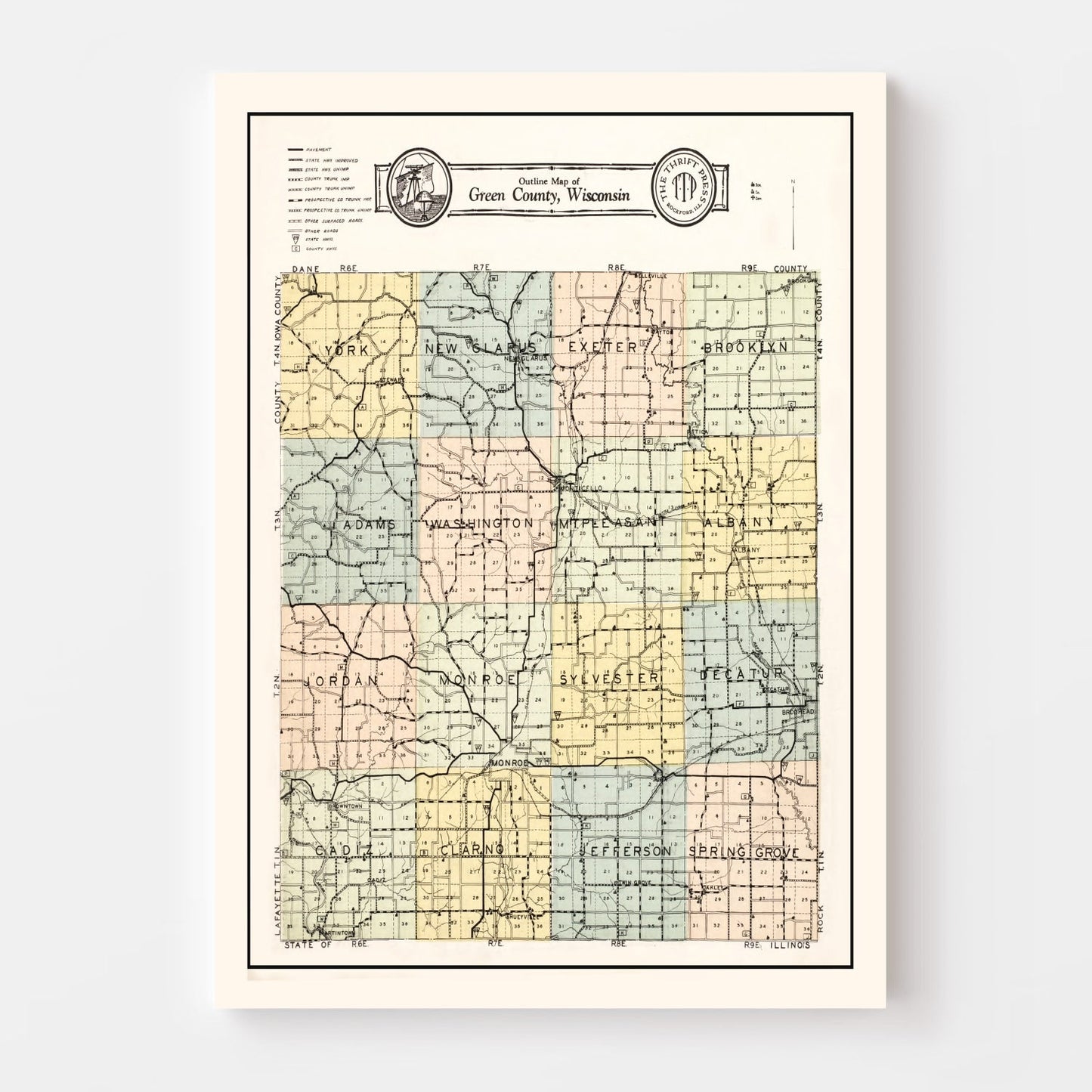 Vintage Map of Green County, Wisconsin, 1931