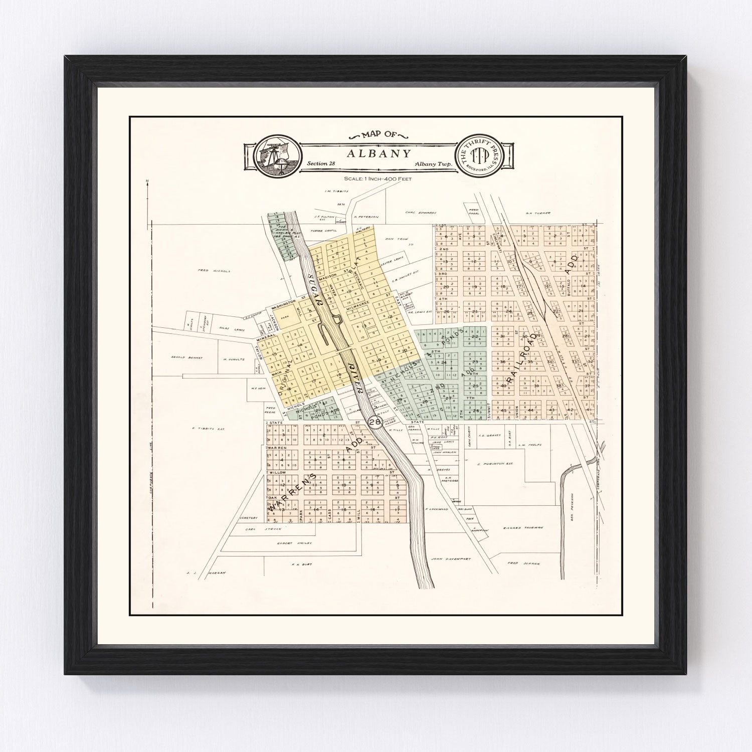 Vintage map of Albany, Wisconsin, 1931 - restored print