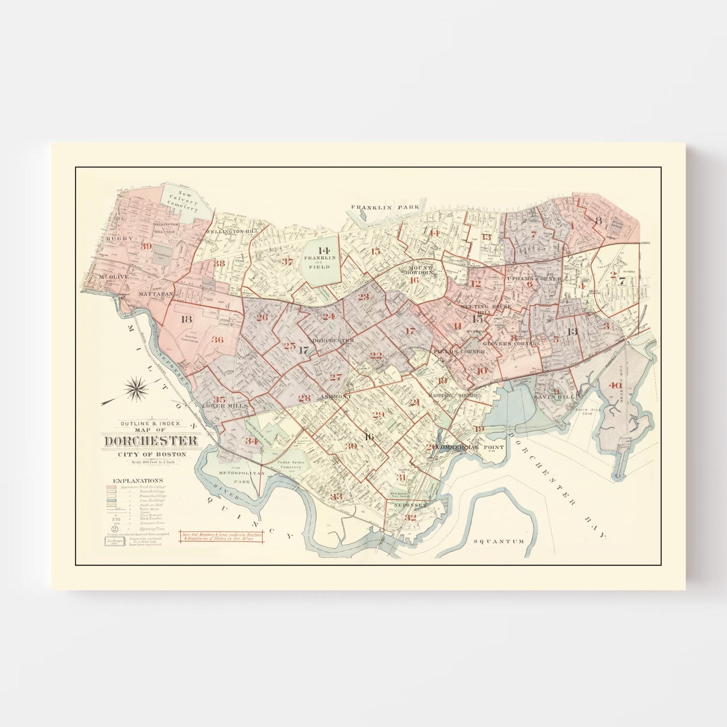 Vintage Map of Dorchester, Massachusetts, 1933