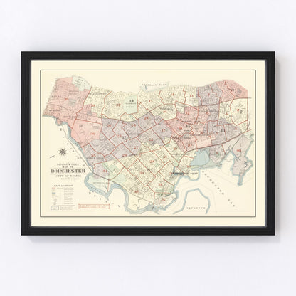 Restored vintage map of Dorchester, Massachusetts, 1933