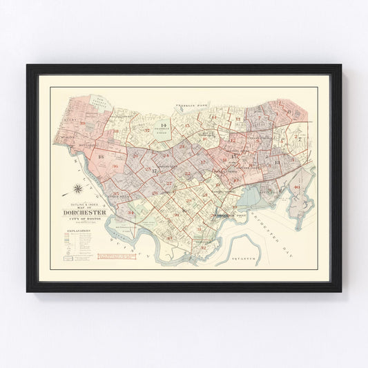 Restored vintage map of Dorchester, Massachusetts, 1933