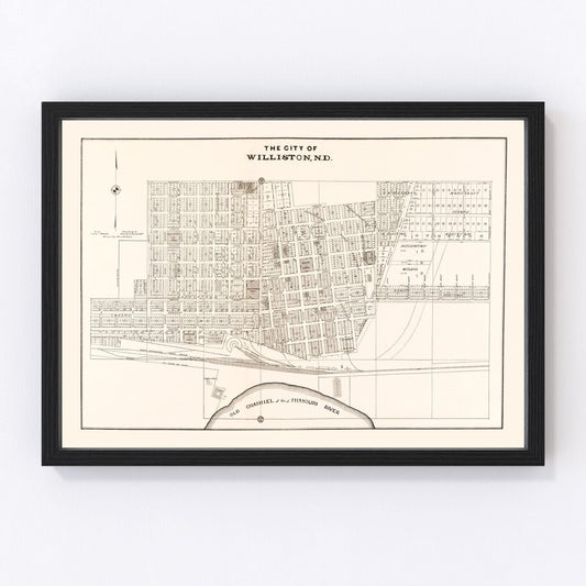 Vintage map of Williston, North Dakota, 1937, Missouri River area restored