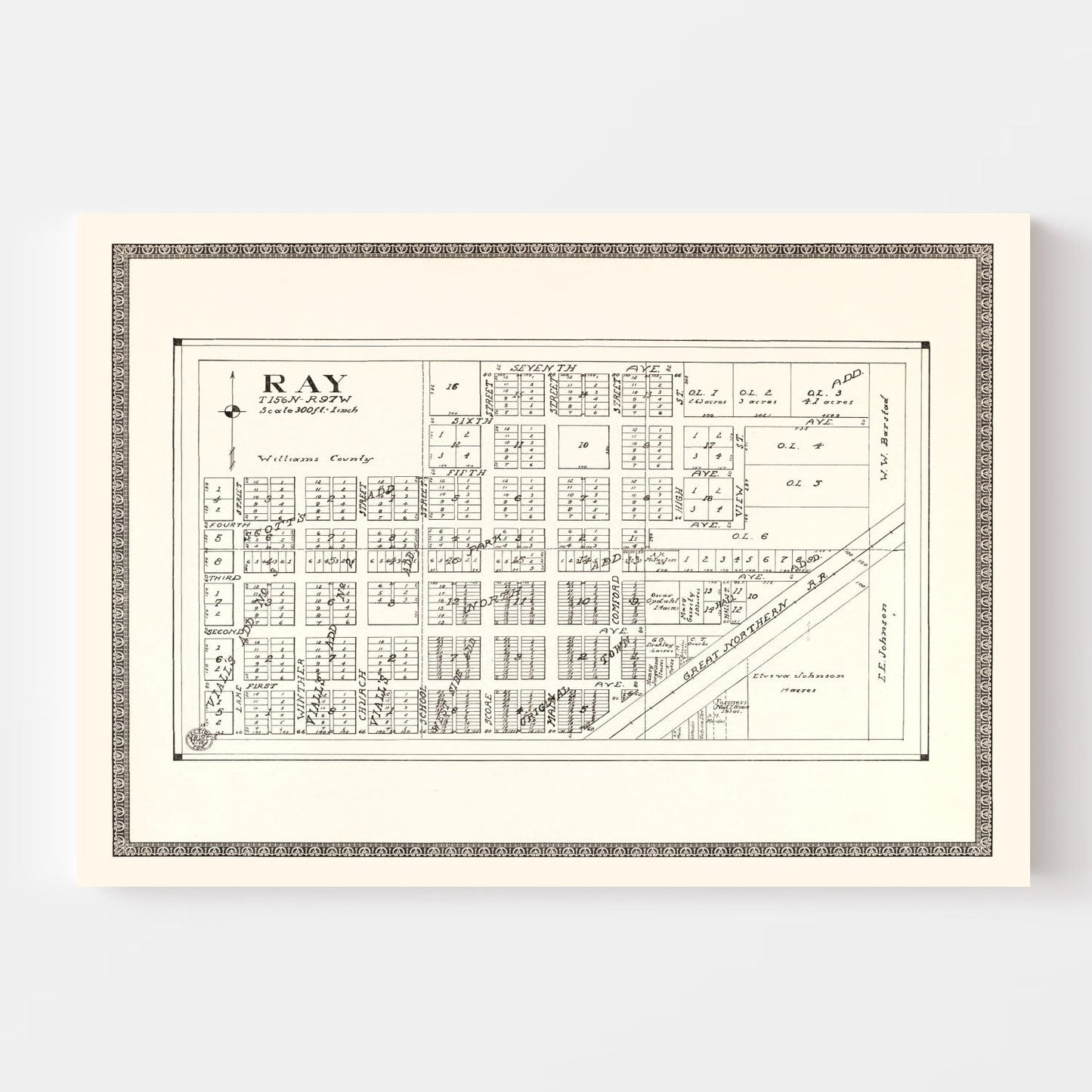 Vintage Map of Ray, Williams County, North Dakota, 1937