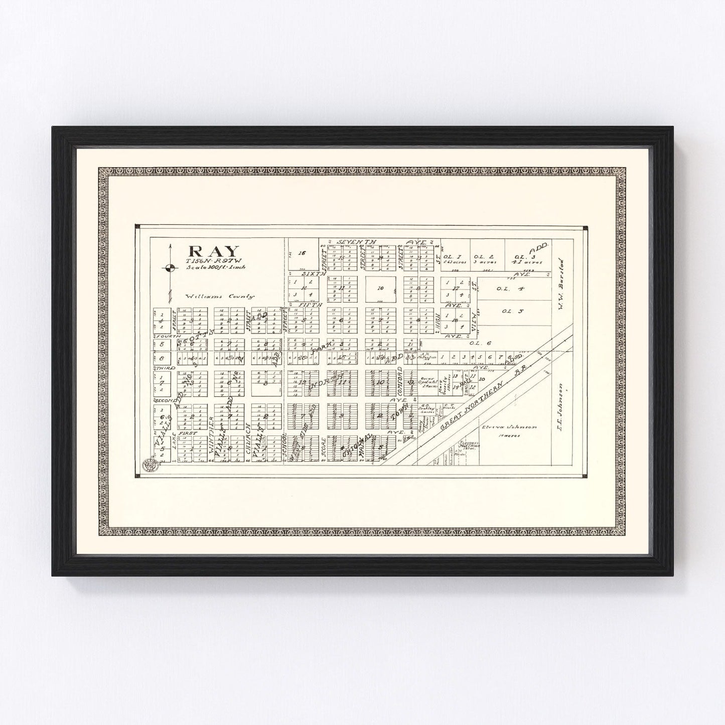 Vintage map of Ray, North Dakota, 1937