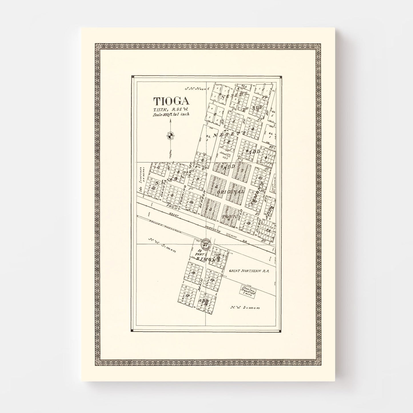 Vintage Map of Tioga, North Dakota, 1937