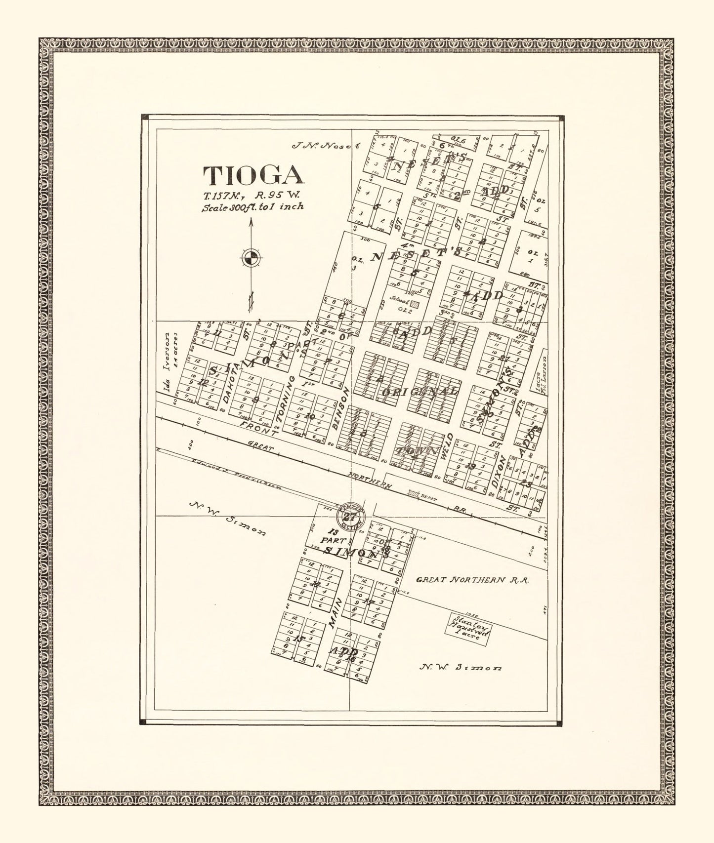 Vintage Map of Tioga, North Dakota, 1937