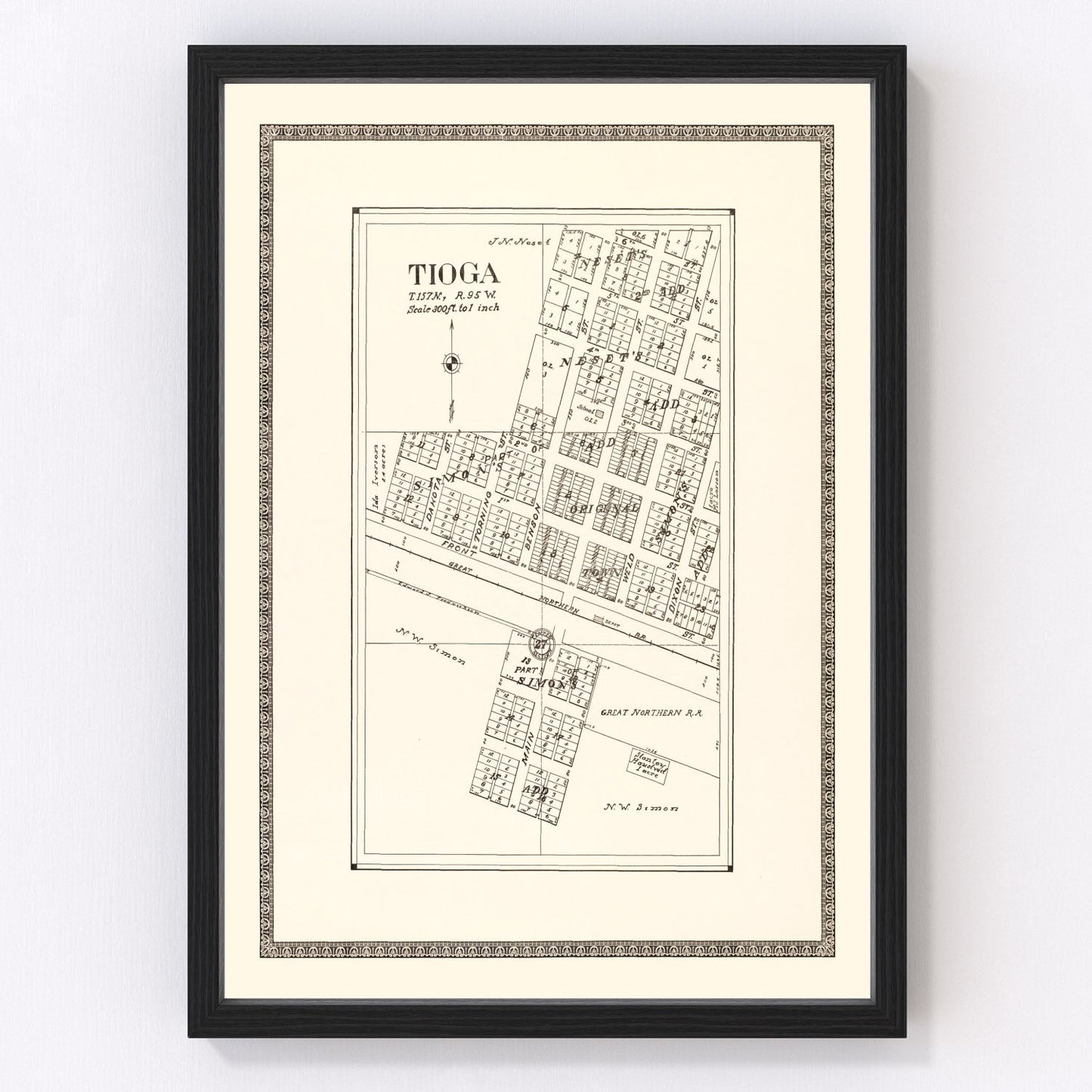 vintage map of Tioga, North Dakota, 1937