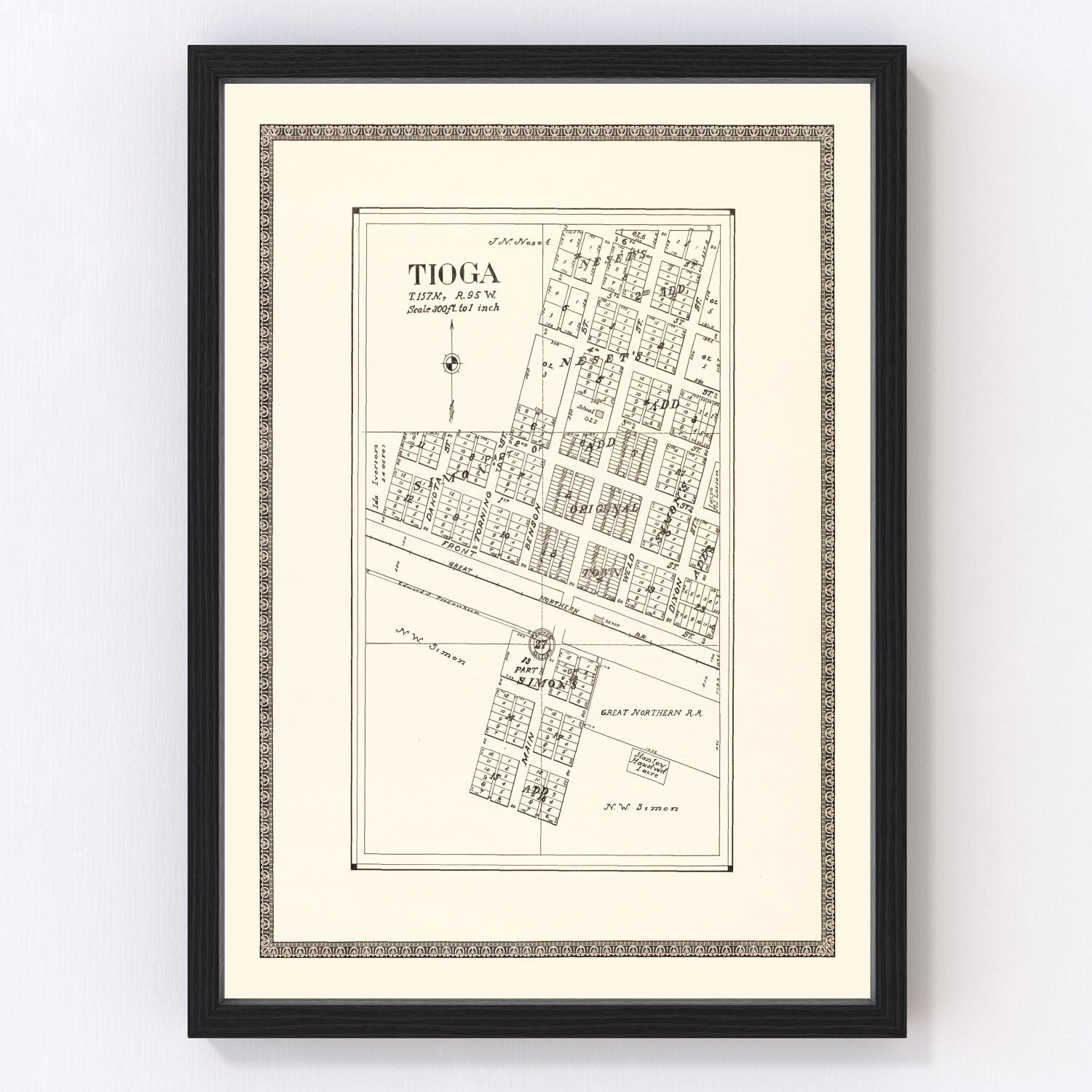 vintage map of Tioga, North Dakota, 1937