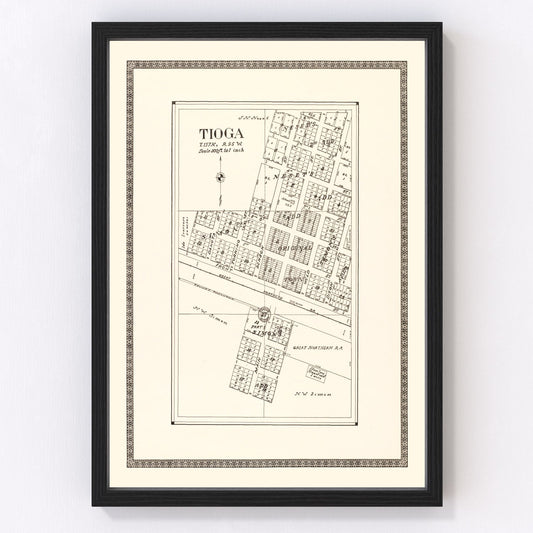 vintage map of Tioga, North Dakota, 1937