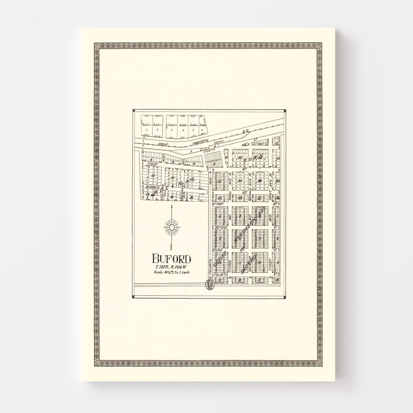 Vintage Map of Buford, North Dakota, 1937