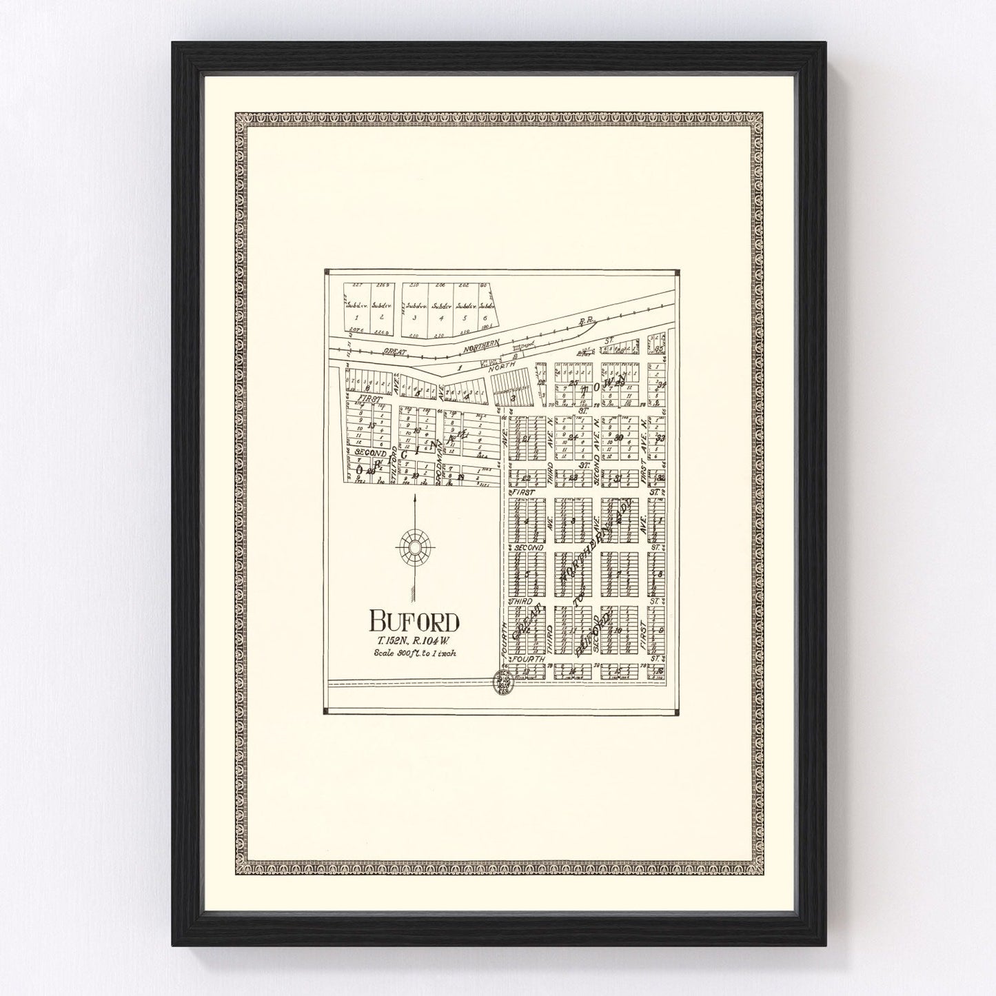 Vintage map of Buford, North Dakota, 1937, Williams County restored print