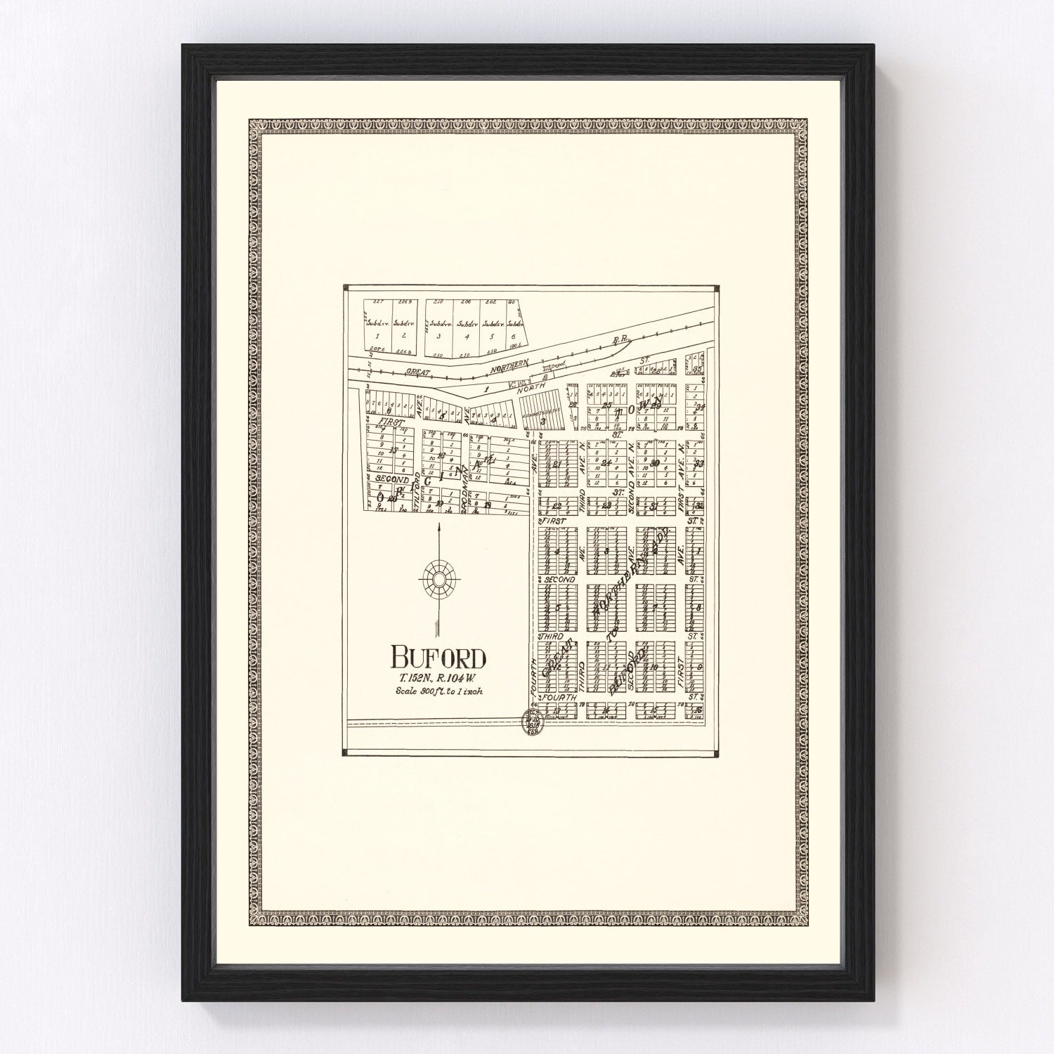 Vintage map of Buford, North Dakota, 1937, Williams County restored print