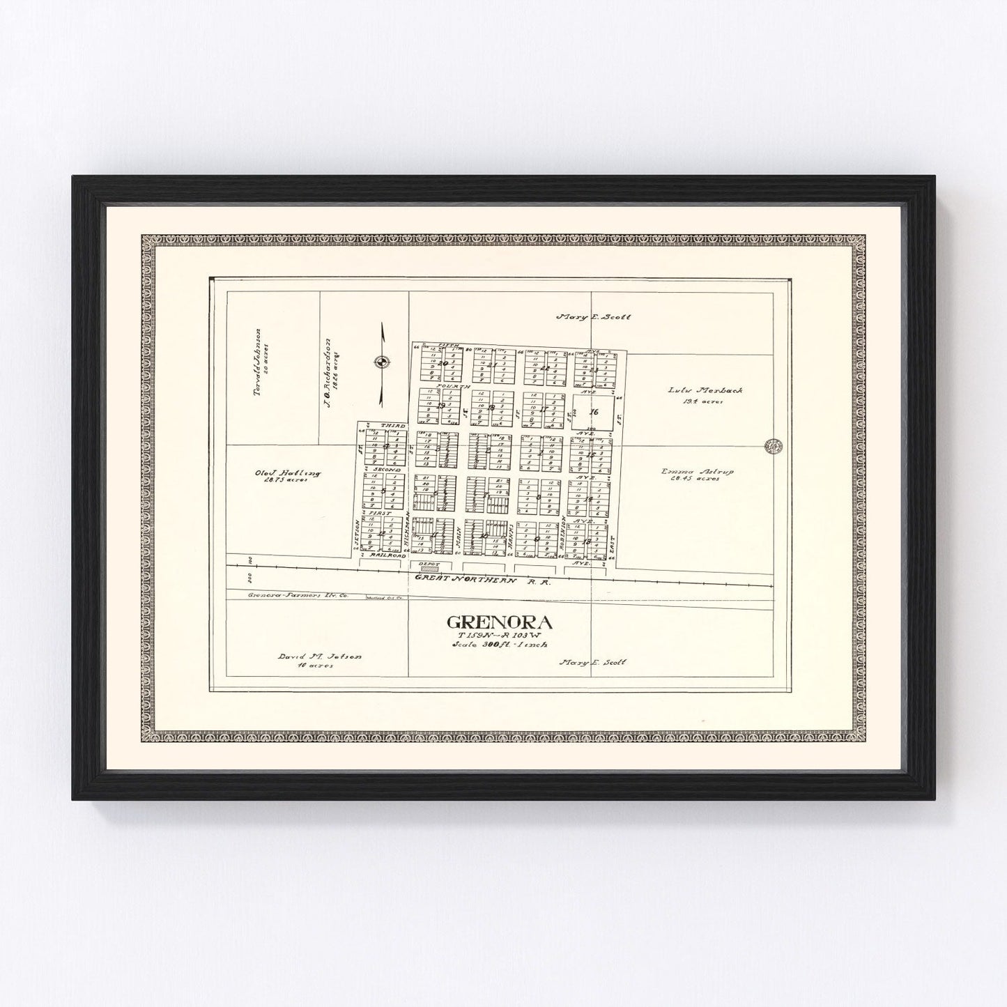 vintage map of Grenora, North Dakota, 1937