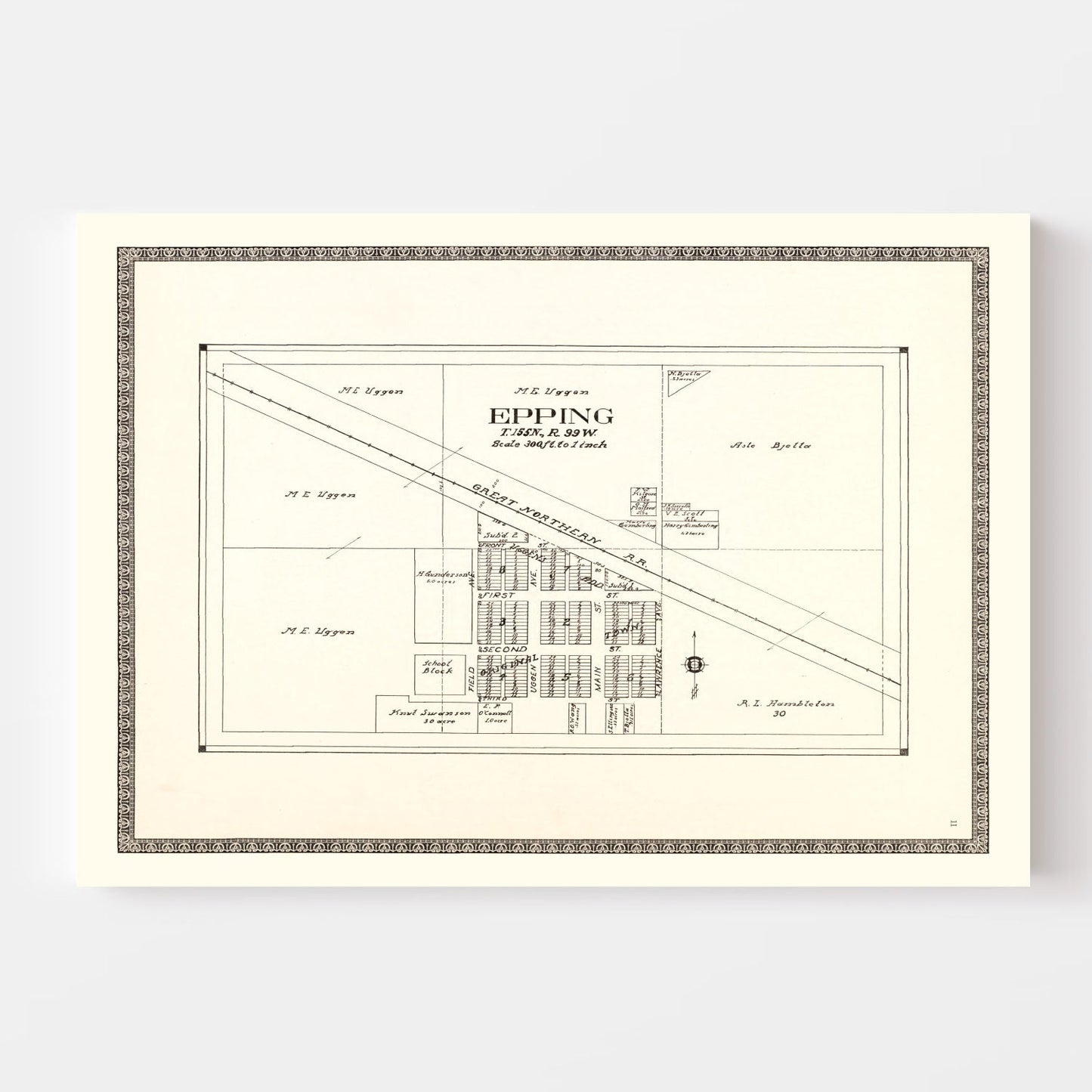 Vintage Map of Epping, North Dakota, 1937
