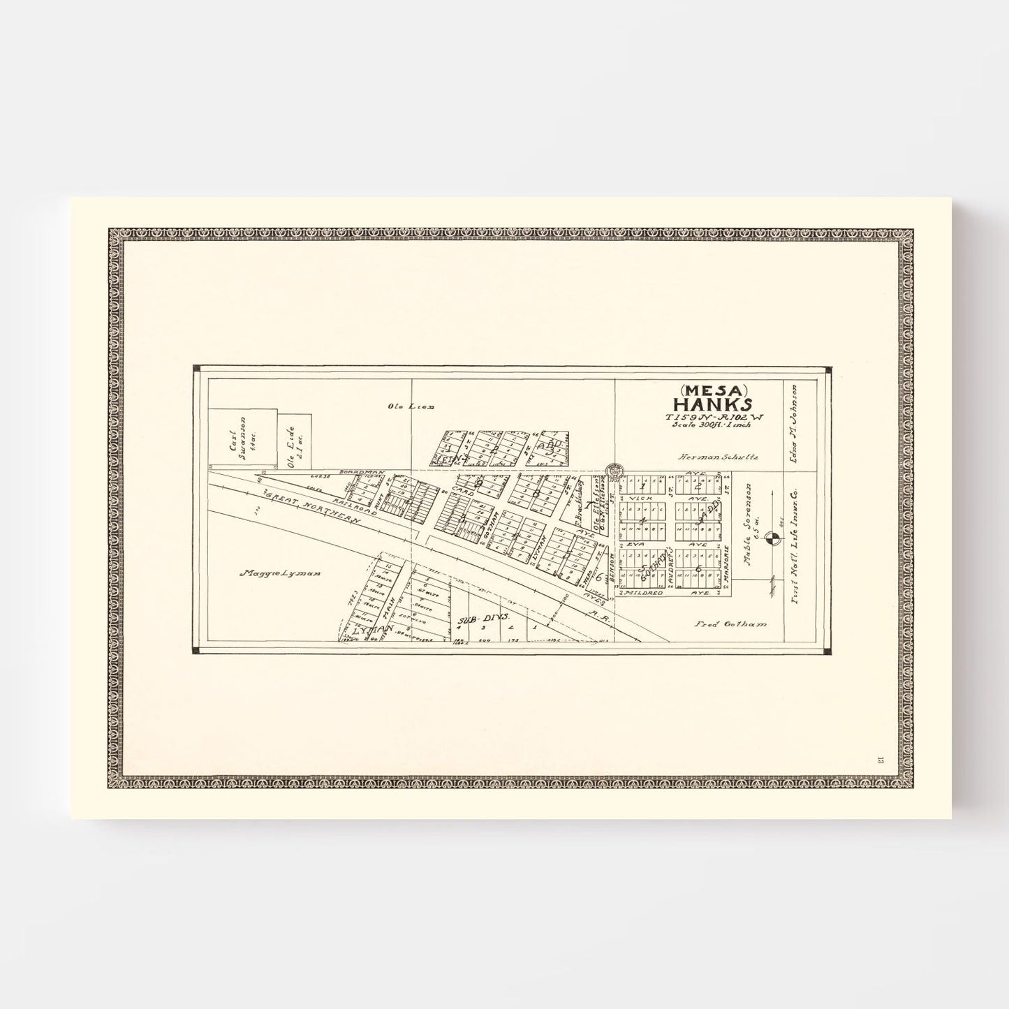 Vintage Map of Hanks, North Dakota, 1937