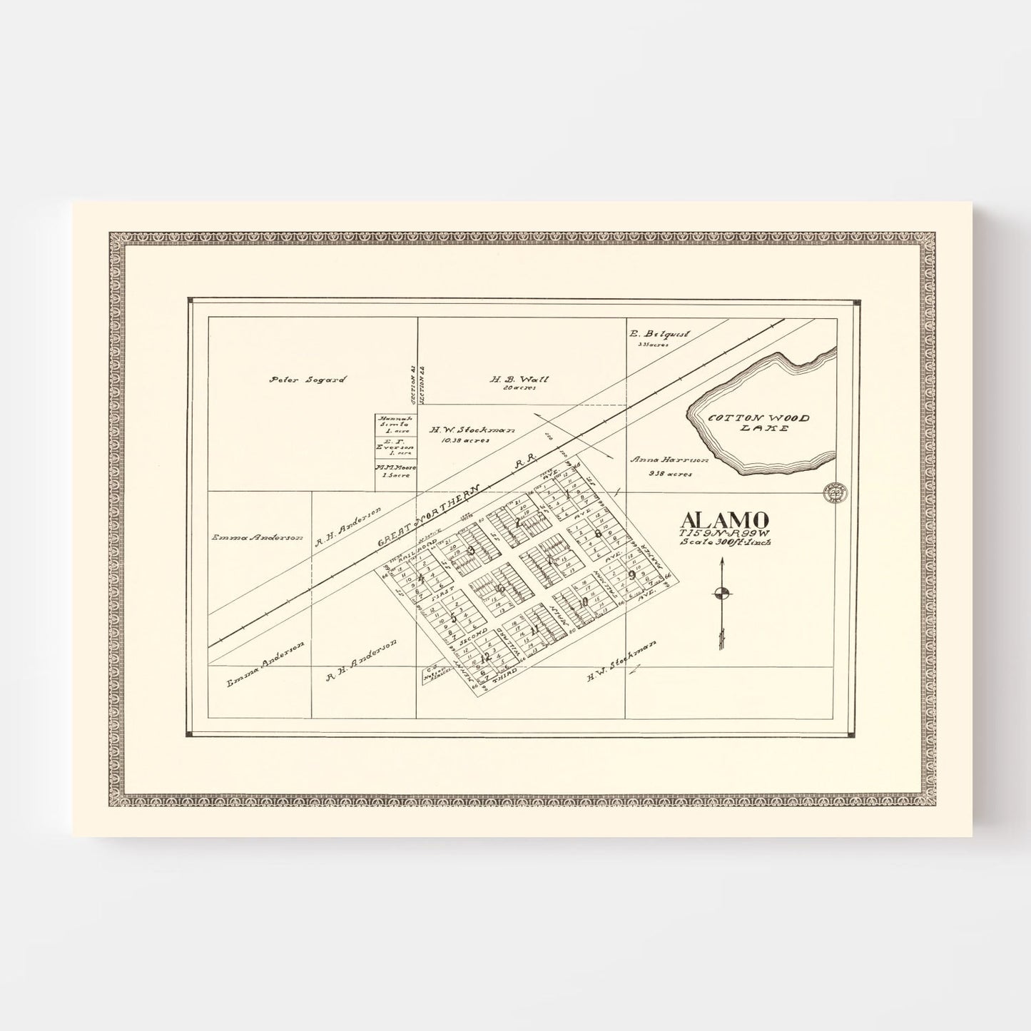 Vintage Map of Alamo, North Dakota, 1937