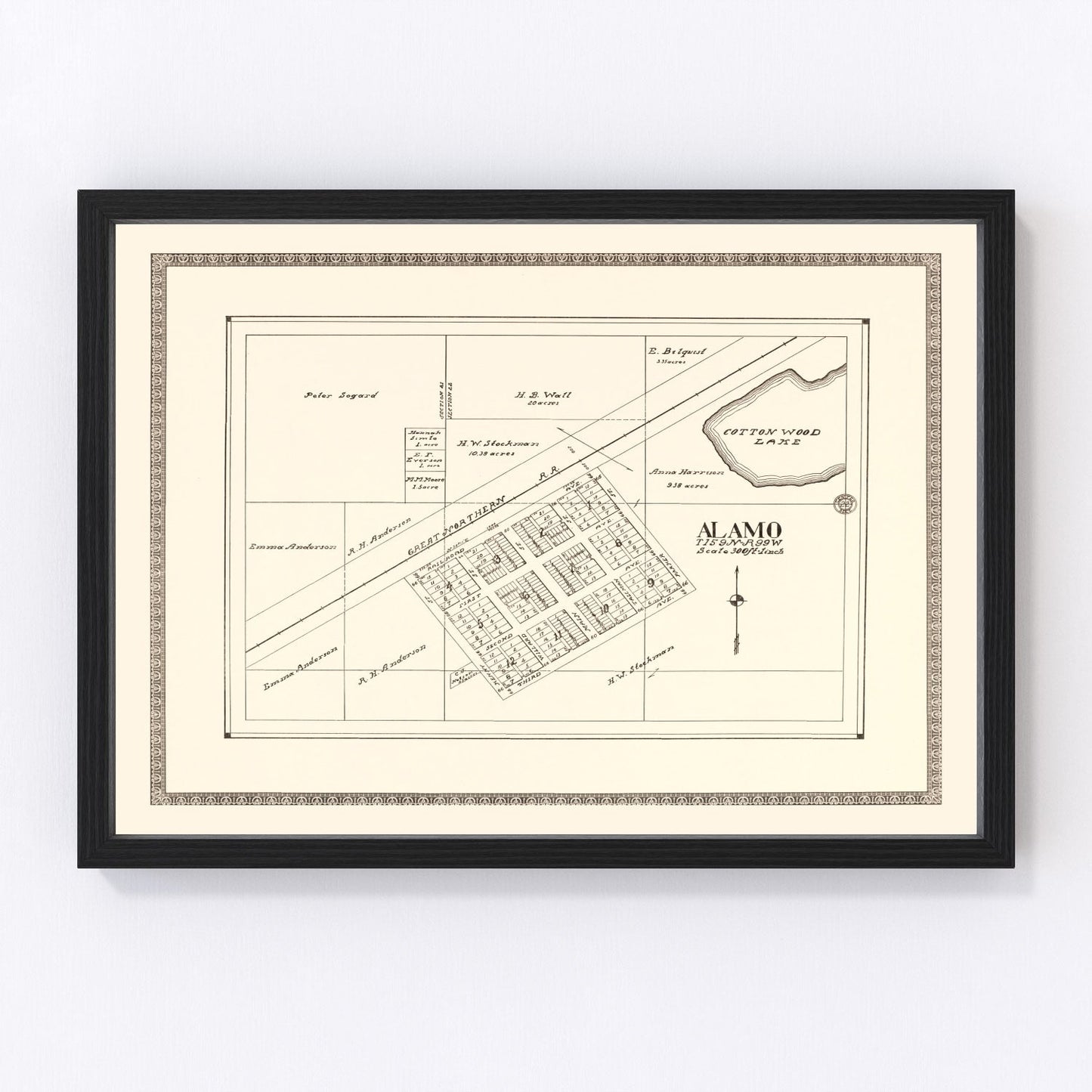 Vintage map of Alamo, North Dakota, 1937 - restored print