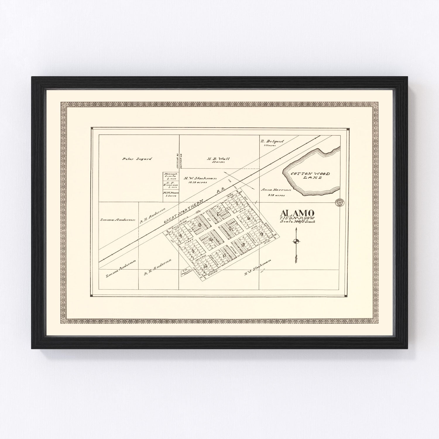 Vintage map of Alamo, North Dakota, 1937 - restored print