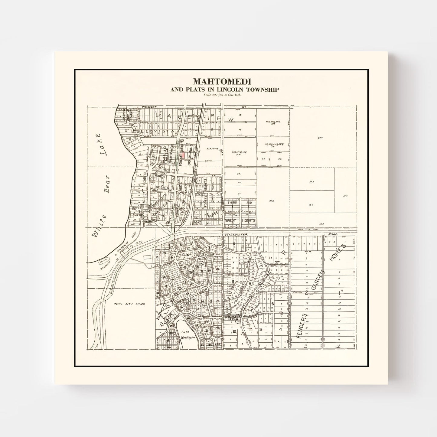 Vintage Map of Mahtomedi, Minnesota, 1938