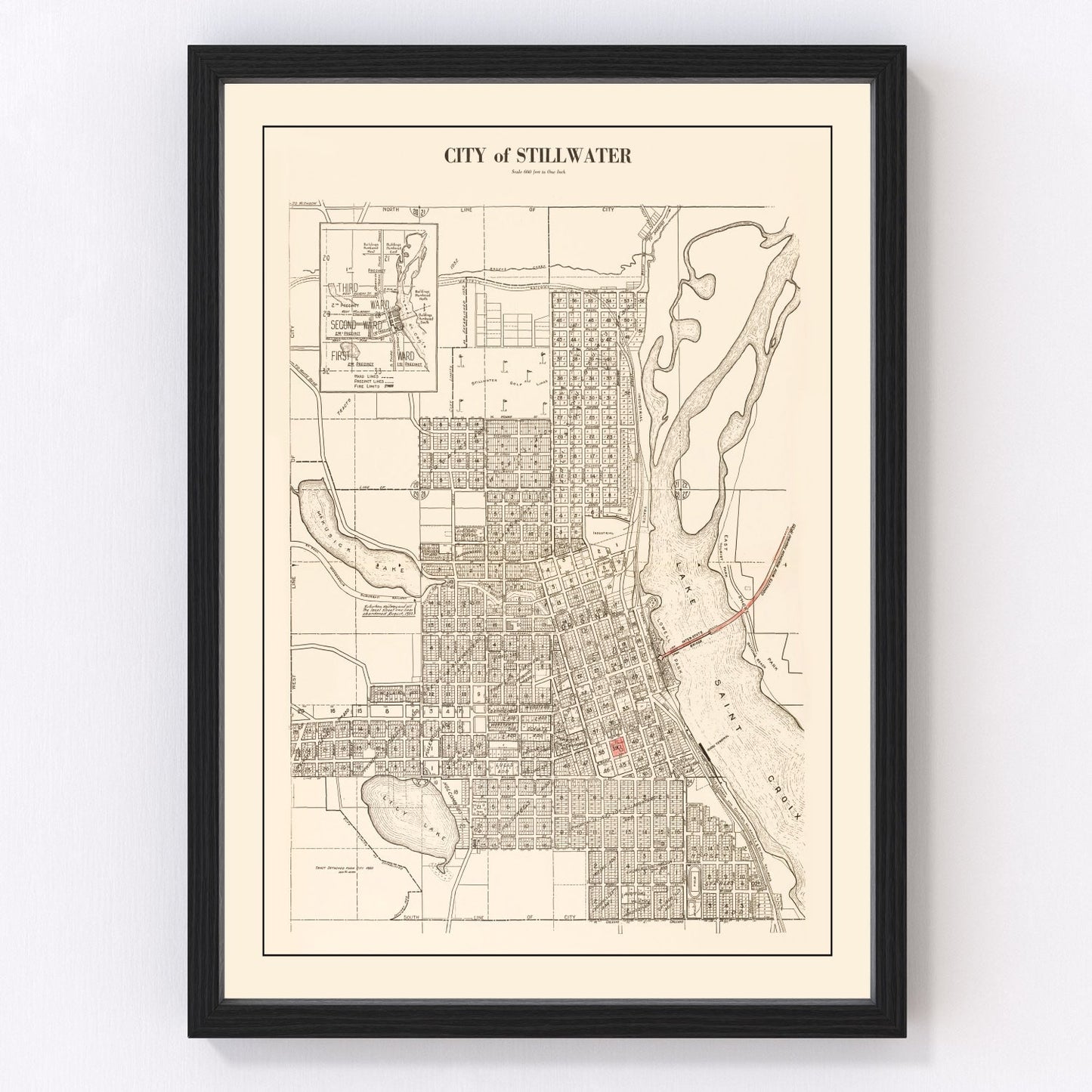 Vintage map of Stillwater, Washington County, Minnesota, 1938