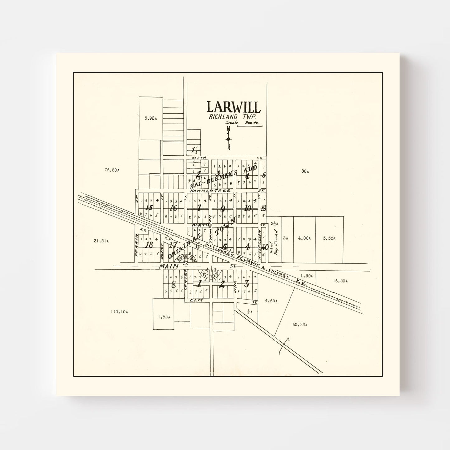 Vintage Map of Larwill, Indiana, 1939