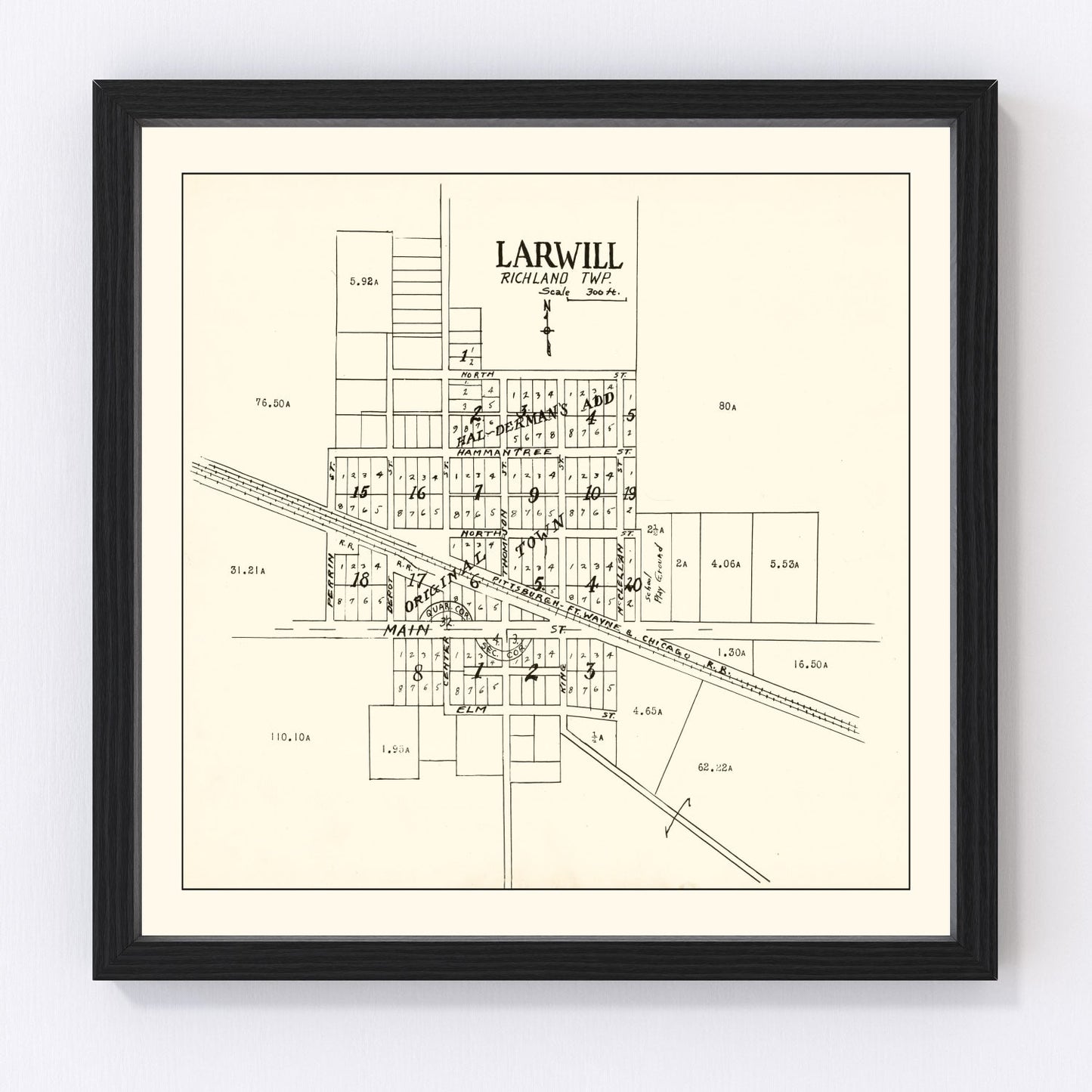 Vintage map of Larwill, Indiana, 1939
